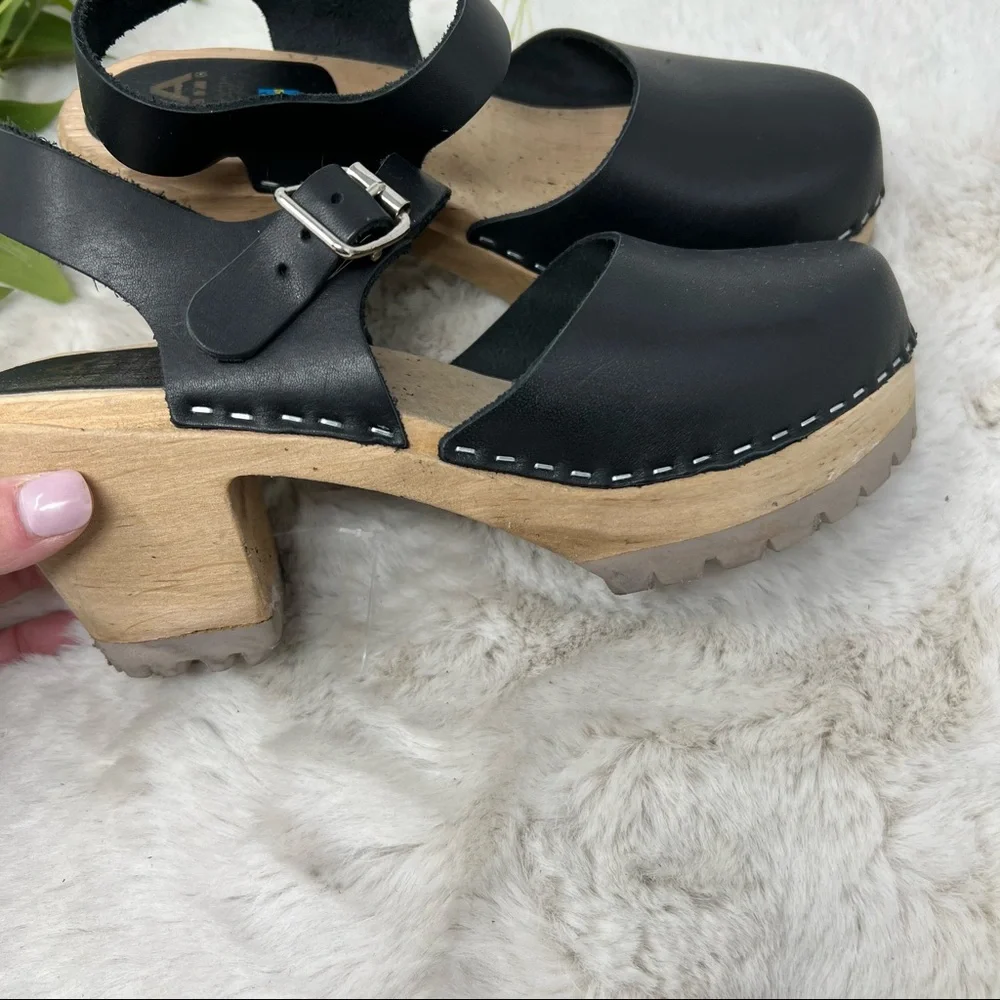 MIA Abba Clog Sandals black Brown Size wooden 39 US 9 - Picture 8 of 12